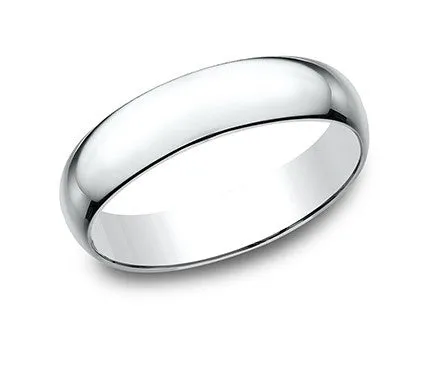 14k White Gold 5mm Slightly Domed Super Light Comfort Fit Ring