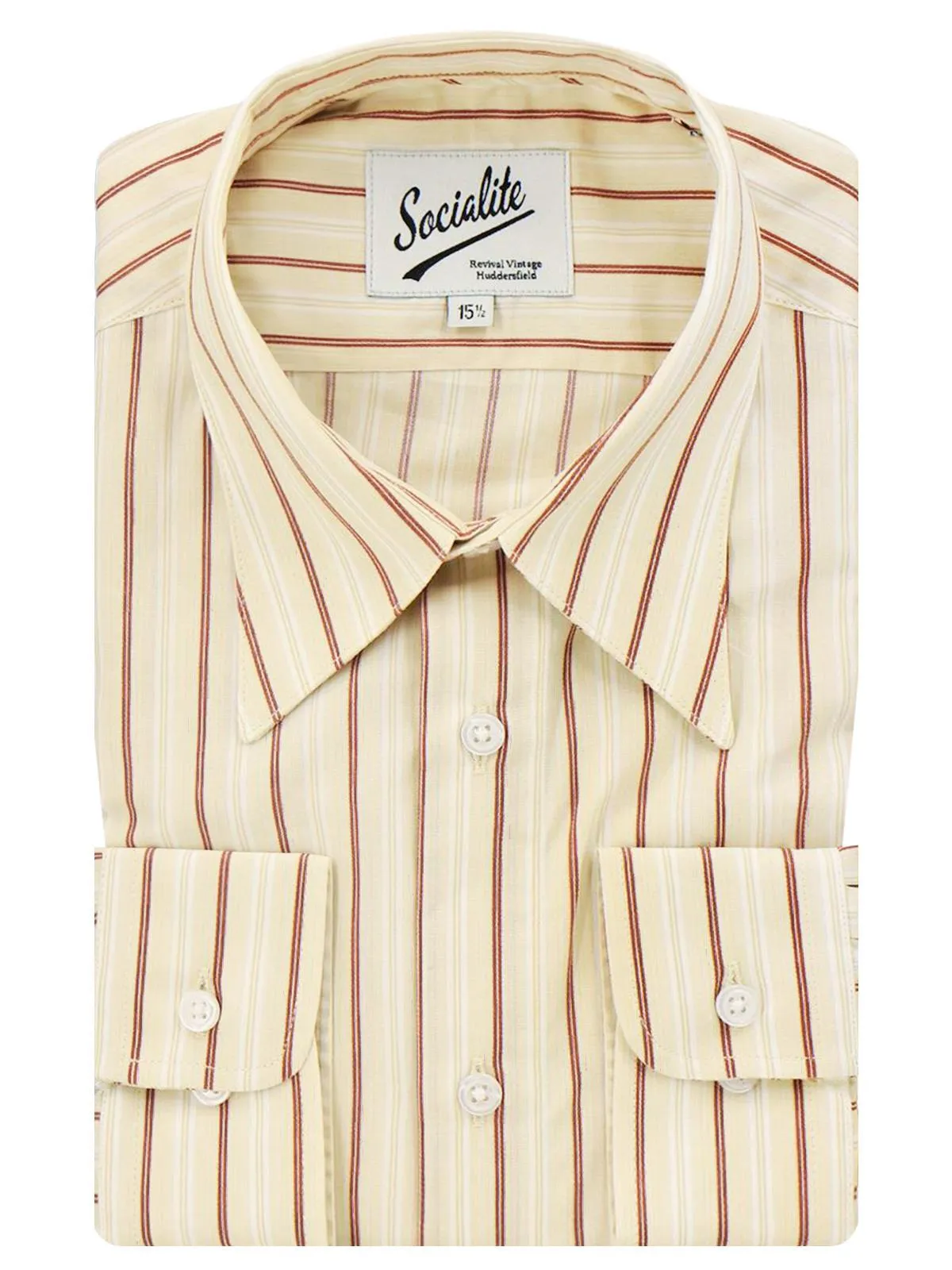 1940s Spearpoint Collar Shirt - Flax Stripe