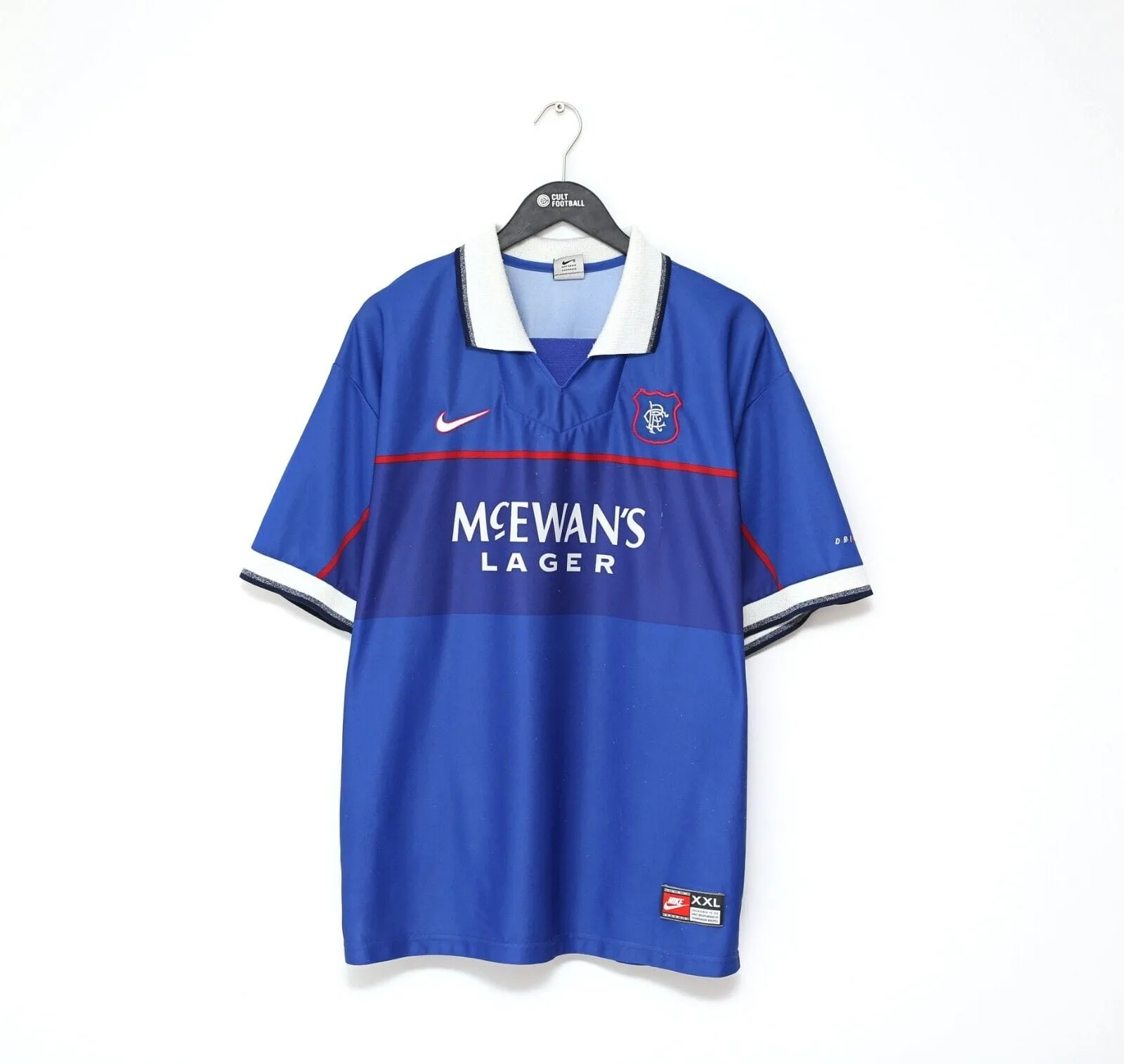 1997/98 NEGRI #9 Rangers Vintage Nike European Home Football Shirt Jersey (XL)