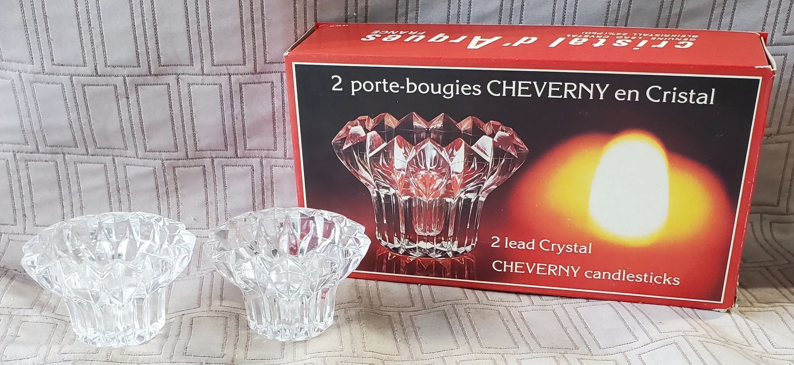 2 Piece Set of Vintage Cristal d'Arque Crystal Cheverny Candlesticks (2 SETS AVAILABLE PRICED INDIVIDUALLY AT $15 EACH)