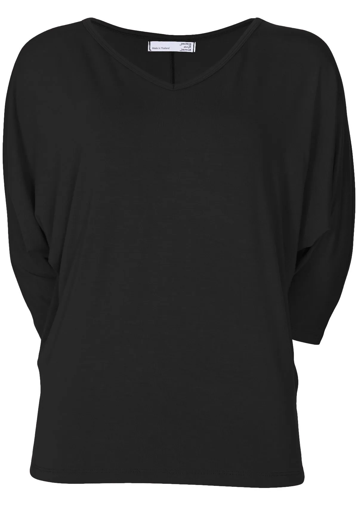 3/4 Sleeve V-neck Batwing Top Black