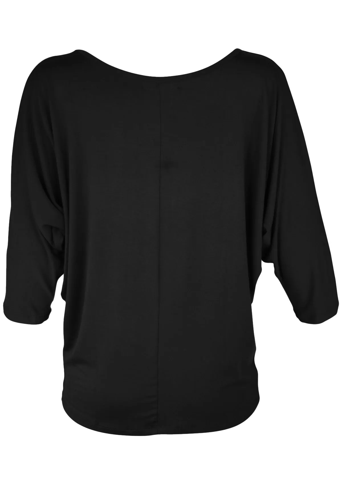 3/4 Sleeve V-neck Batwing Top Black