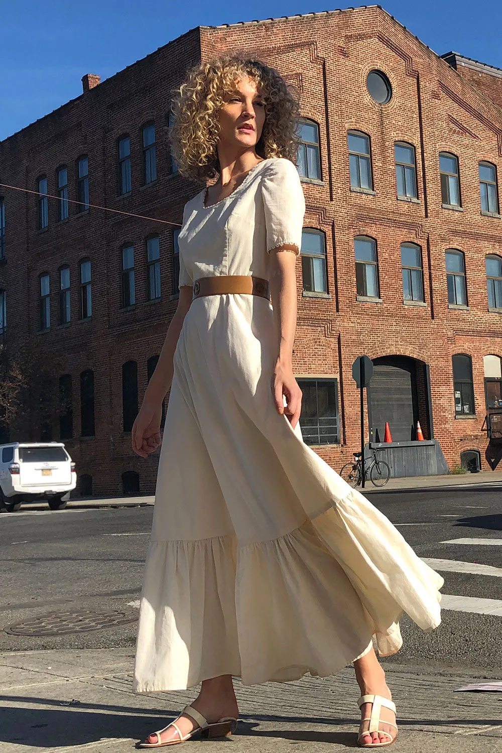 70s Ivory Cotton Tier Dress M