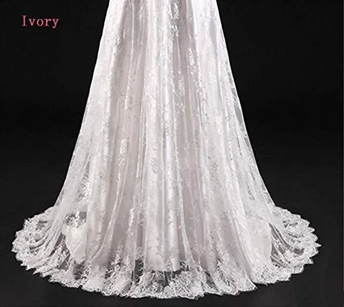 A line Bateau Half Sleeve Lace Wedding Dress With Sweep Train V Back Bridal Dress JS513