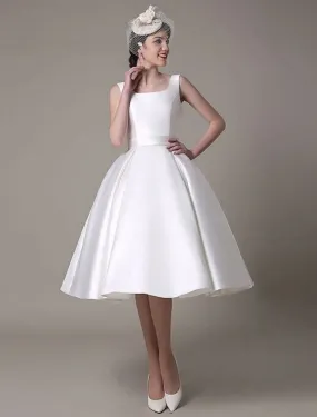 A-Line Cocktail Dresses Party Dress Wedding Guest Knee Length Sleeveless Square Neck Satin with Plets