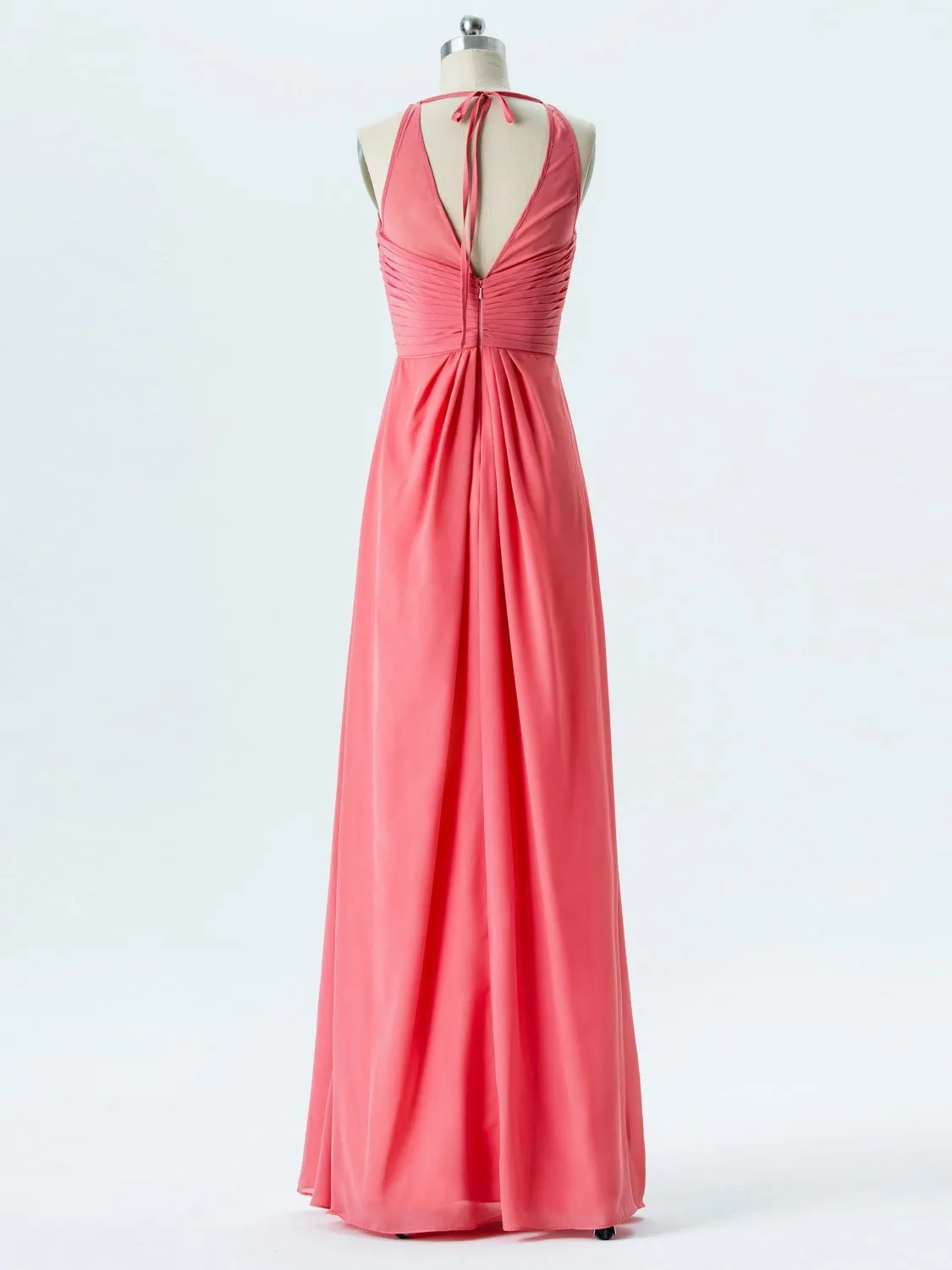 A-line Halter Scoop-Neck Floor-Length Chiffon Bridesmaid Dresses 2866