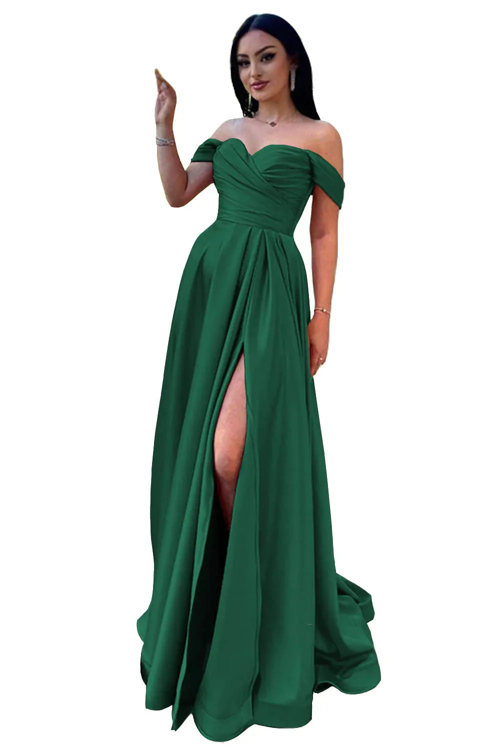 A-Line Off-the-Shoulder Sweetheart Prom Dresses Bridesmaid Dress With Slit