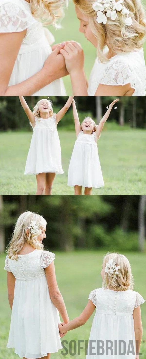 A-Line Round-neck Cap Sleeves Lace Top Flower Girl Dresses, FG091