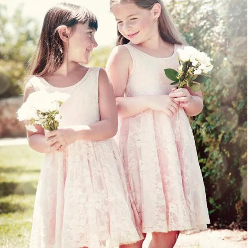 A-line Scoop Neck Sleeveless Full Lace V-back Flower Girl Dresses, FG0133