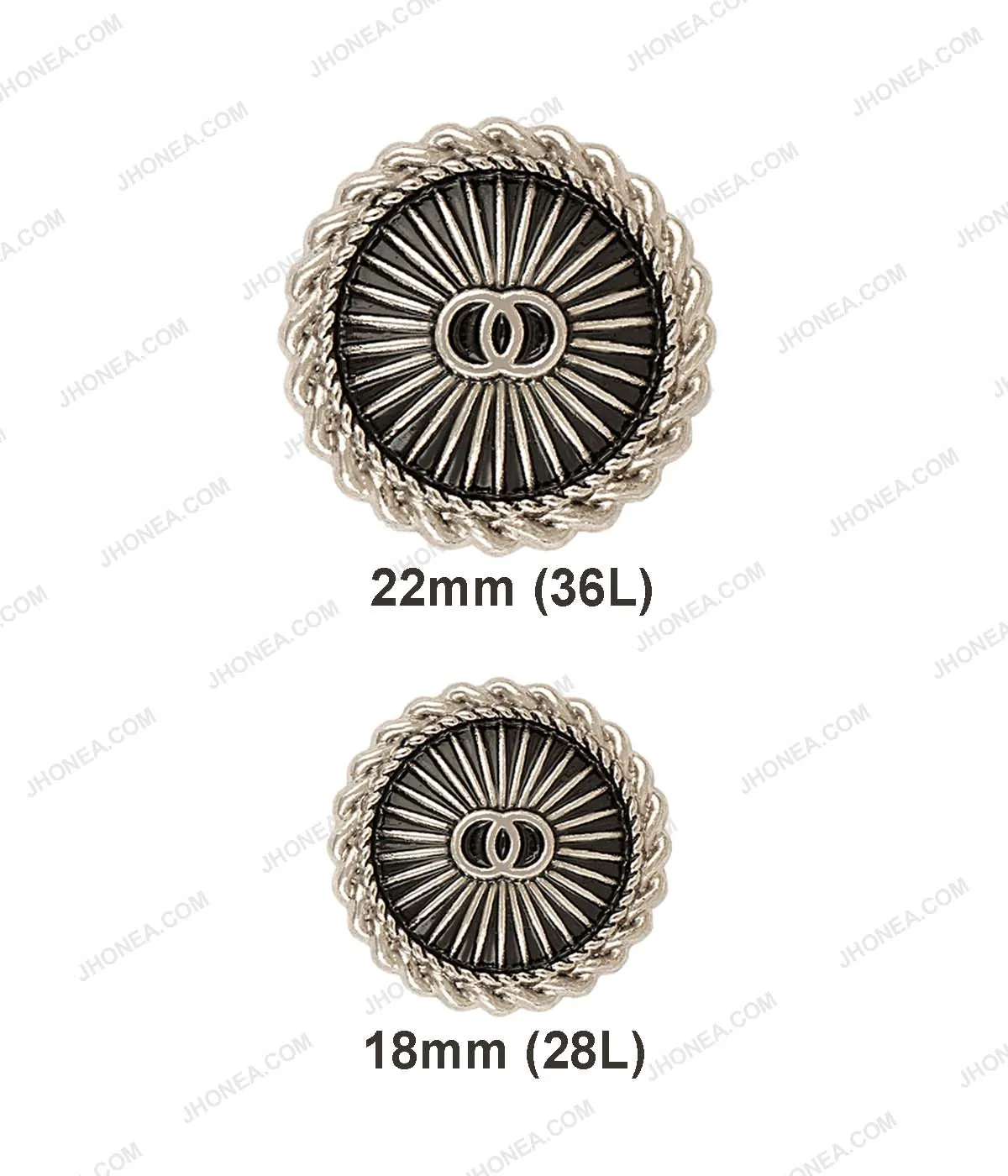 Accented Border Antique Silver Metal Shank Buttons for Men/Women