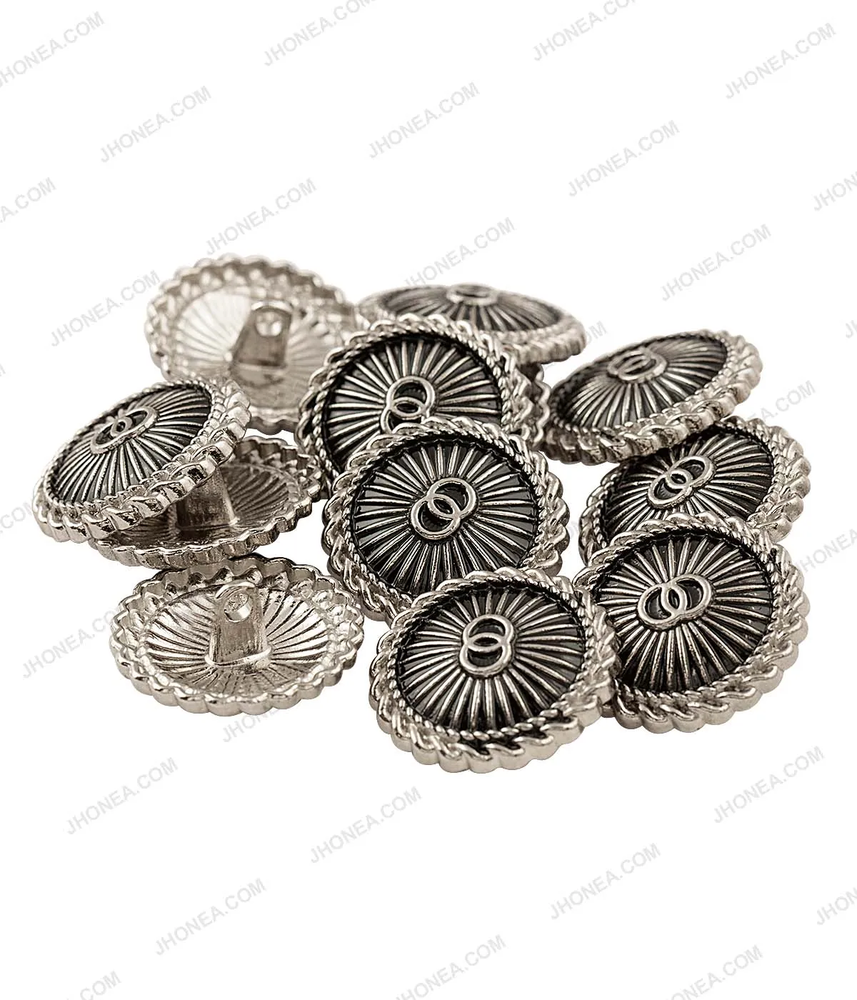 Accented Border Antique Silver Metal Shank Buttons for Men/Women