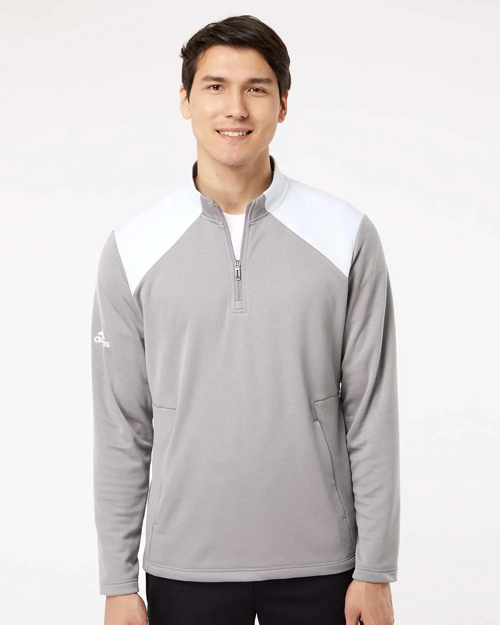 Adidas Textured Mixed Media Quarter-Zip Pullover