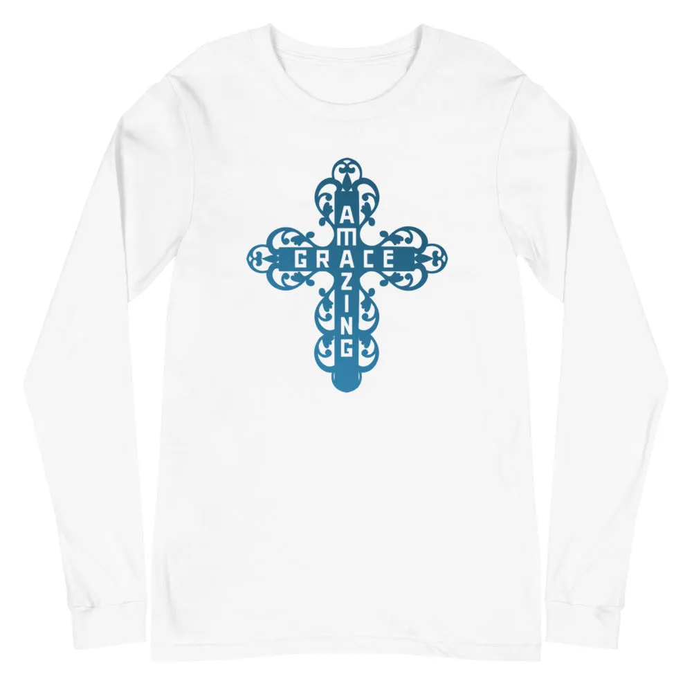 Amazing Grace Filigree Cross Long Sleeve Tee - Light Colors