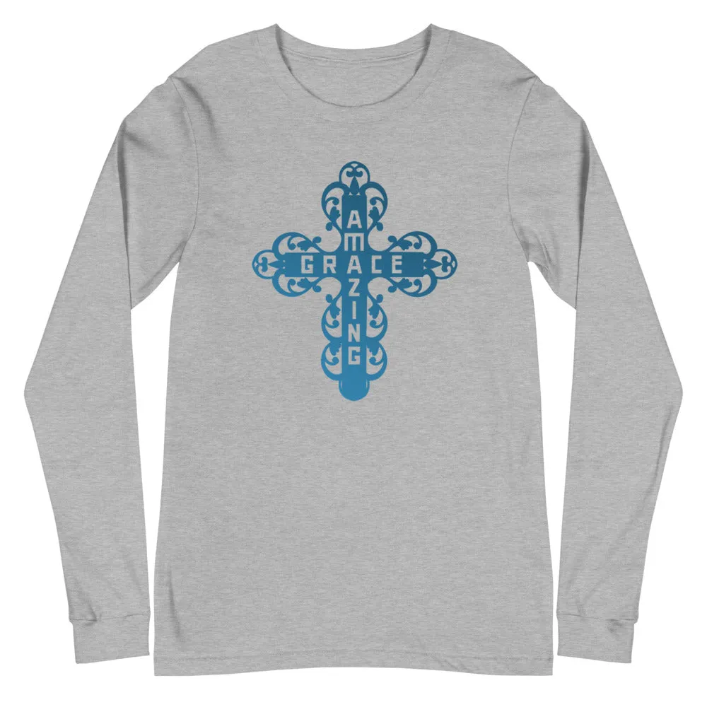 Amazing Grace Filigree Cross Long Sleeve Tee - Light Colors