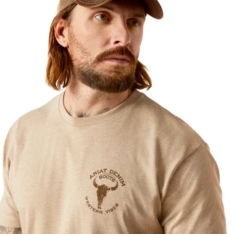 Ariat Men's Oatmeal Heather Bison Skull Tee