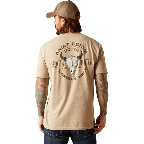 Ariat Men's Oatmeal Heather Bison Skull Tee