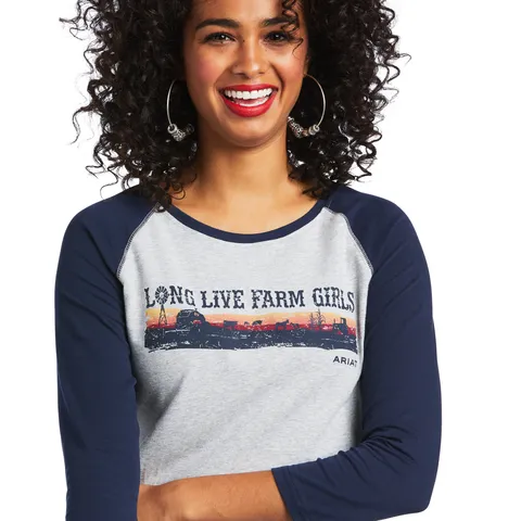 Ariat Women's Heather Gray and Navy Baseball Tee