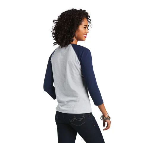 Ariat Women's Heather Gray and Navy Baseball Tee