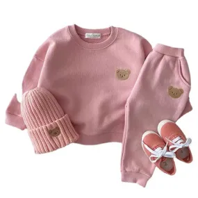 Baby  Bear Plain Top & Bottom Set -Pink