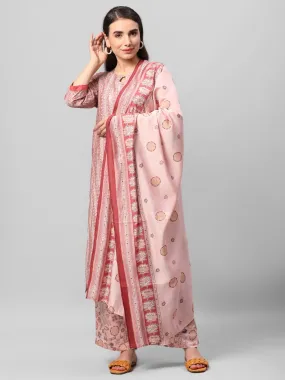 Baby Pink Abstract Printed Kurta Comfort Pant Dupatta