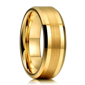 Beveled Edge & Brushed Centre Finish Gold Tungsten Ring (8mm/6mm)