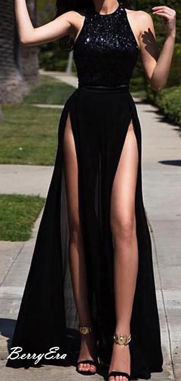 Black Sexy Long Prom Dresses, Sequins Prom Dresses, Modest Prom Dresses