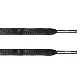 Black Waxed Flat Lace - Silver Metal Aglet