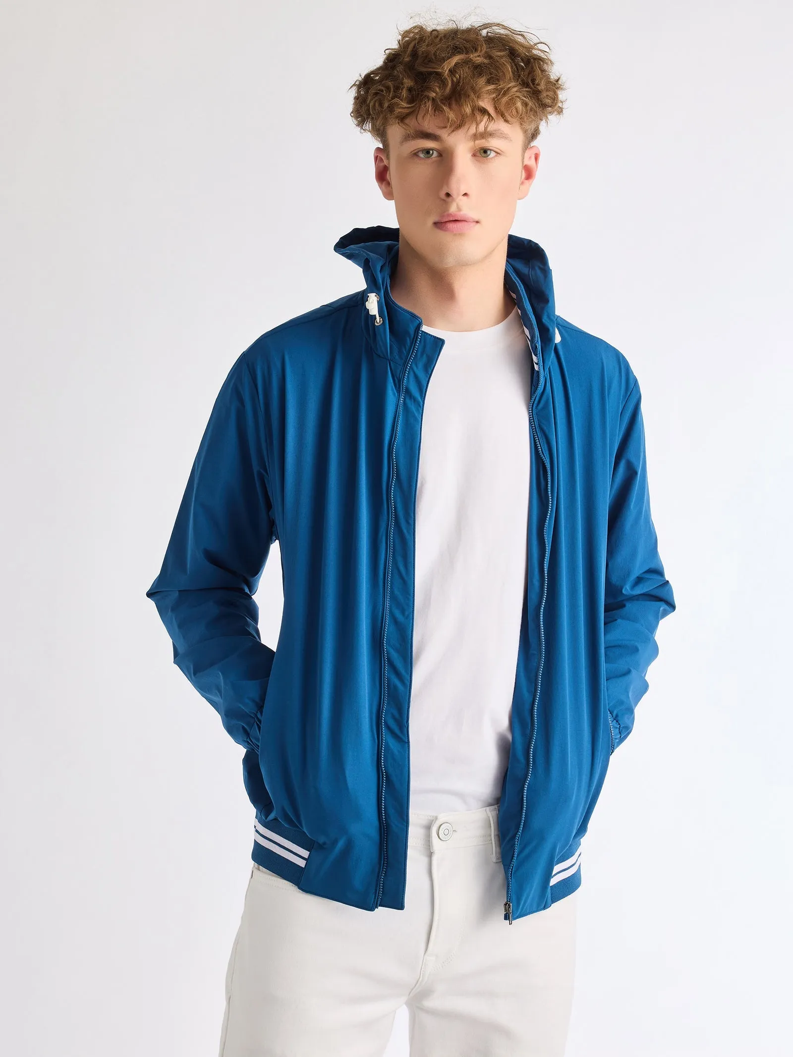 Blue 4-Way Stretch Hooded Jacket