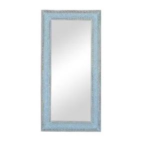 BLUE MANGO WOOD TRIBAL CARVED WALL MIRROR,