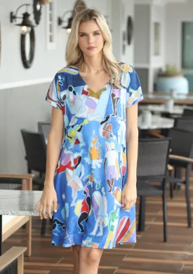 Blue Sunbathers Rayon Dress w/ Pockets