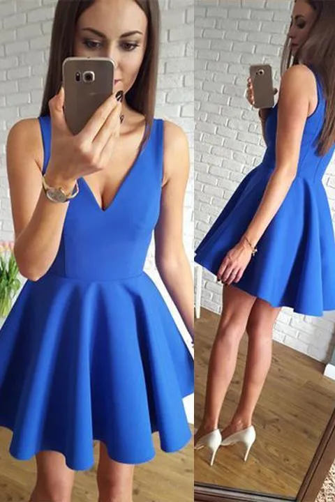 Blue V-Neck Cheap 2018 Homecoming Dresses Under 100, CM406