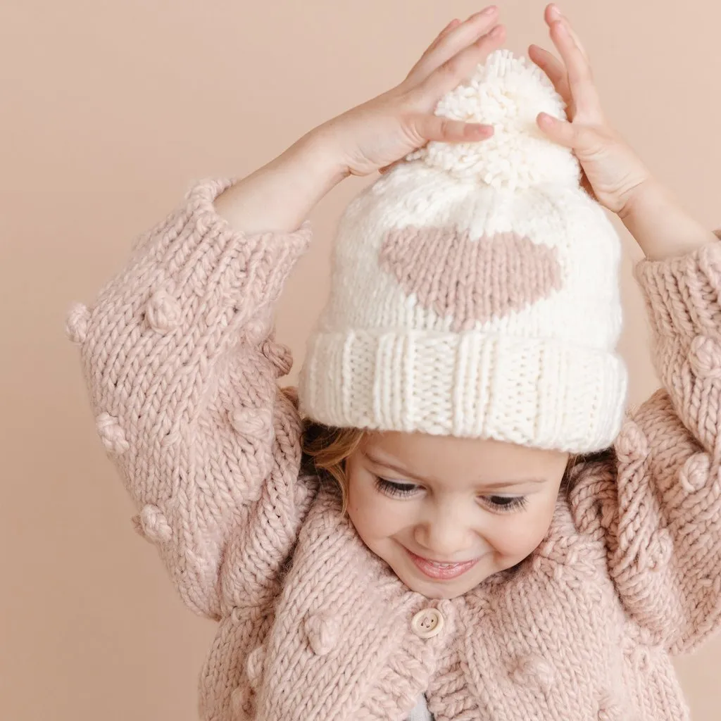 Blush Pink Hand-knit Heart Beanie