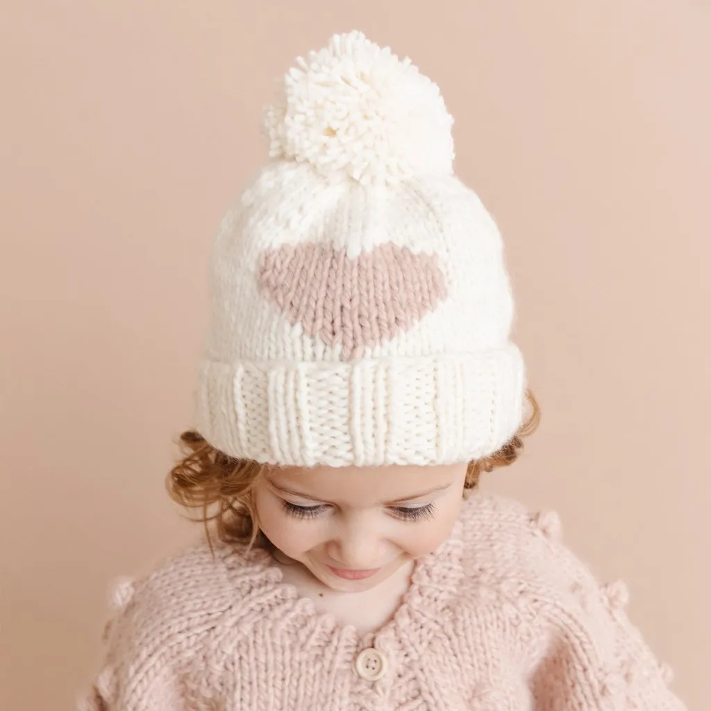 Blush Pink Hand-knit Heart Beanie