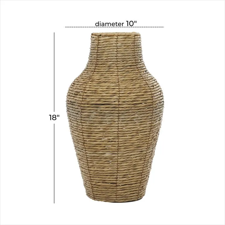 BROWN FAUX SEAGRASS HANDMADE TALL WOVEN FLOOR VASE,