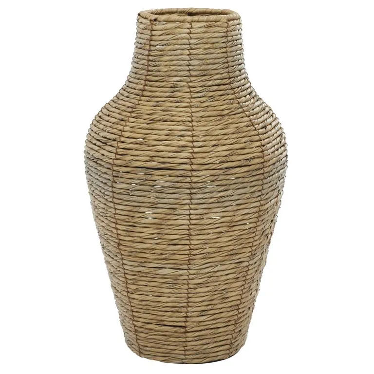 BROWN FAUX SEAGRASS HANDMADE TALL WOVEN FLOOR VASE,