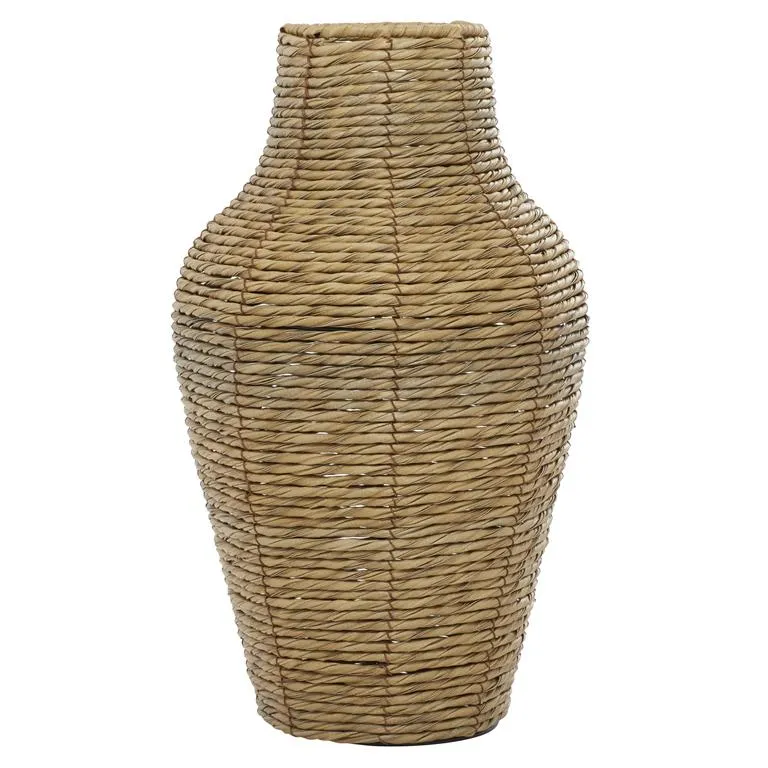 BROWN FAUX SEAGRASS HANDMADE TALL WOVEN FLOOR VASE,