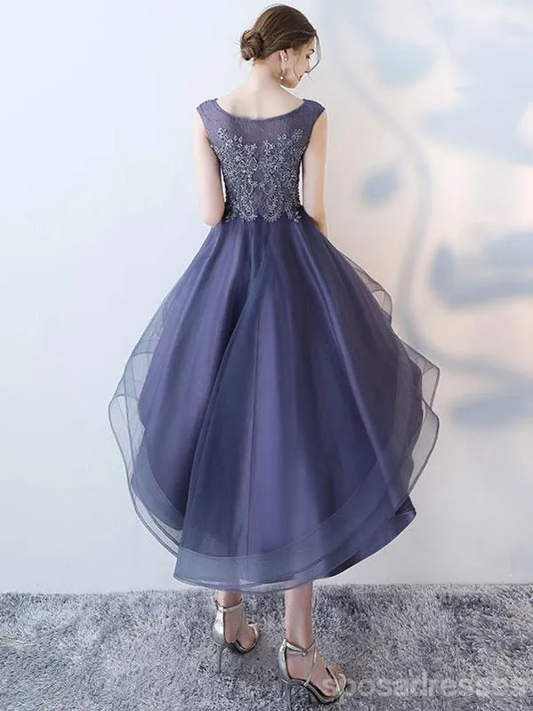 Cheap Ruffle Scoop Navy Lace Cute Homecoming Dresses 2018, CM469