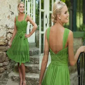 Cheap Short Green Spaghetti Strap Bridesmaid Dresses, Zipper Backless Bridesmaid Dresses, TYP0727