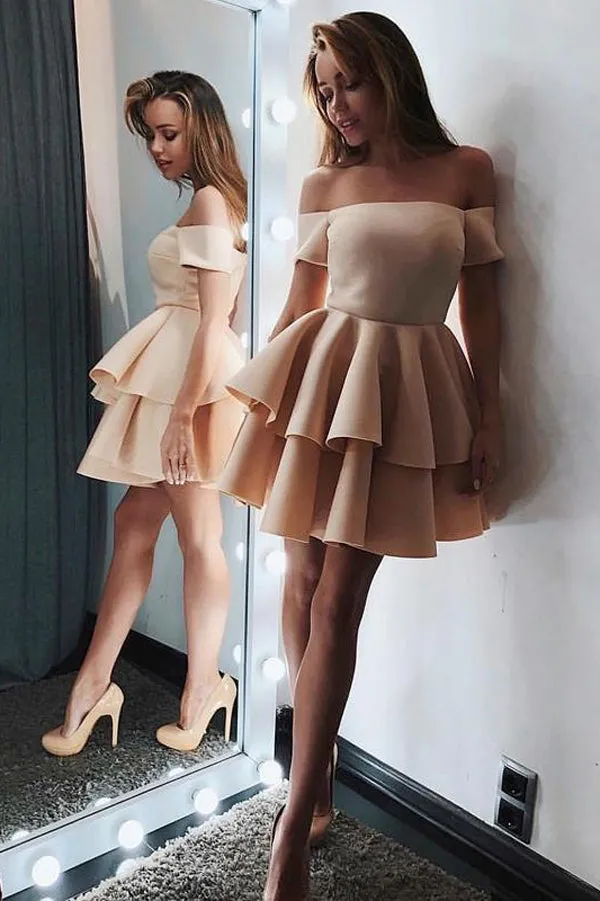 Chic Off Shoulder Mini Short Prom Dress, Cocktail Dress, Homecoming Dresses, SH399