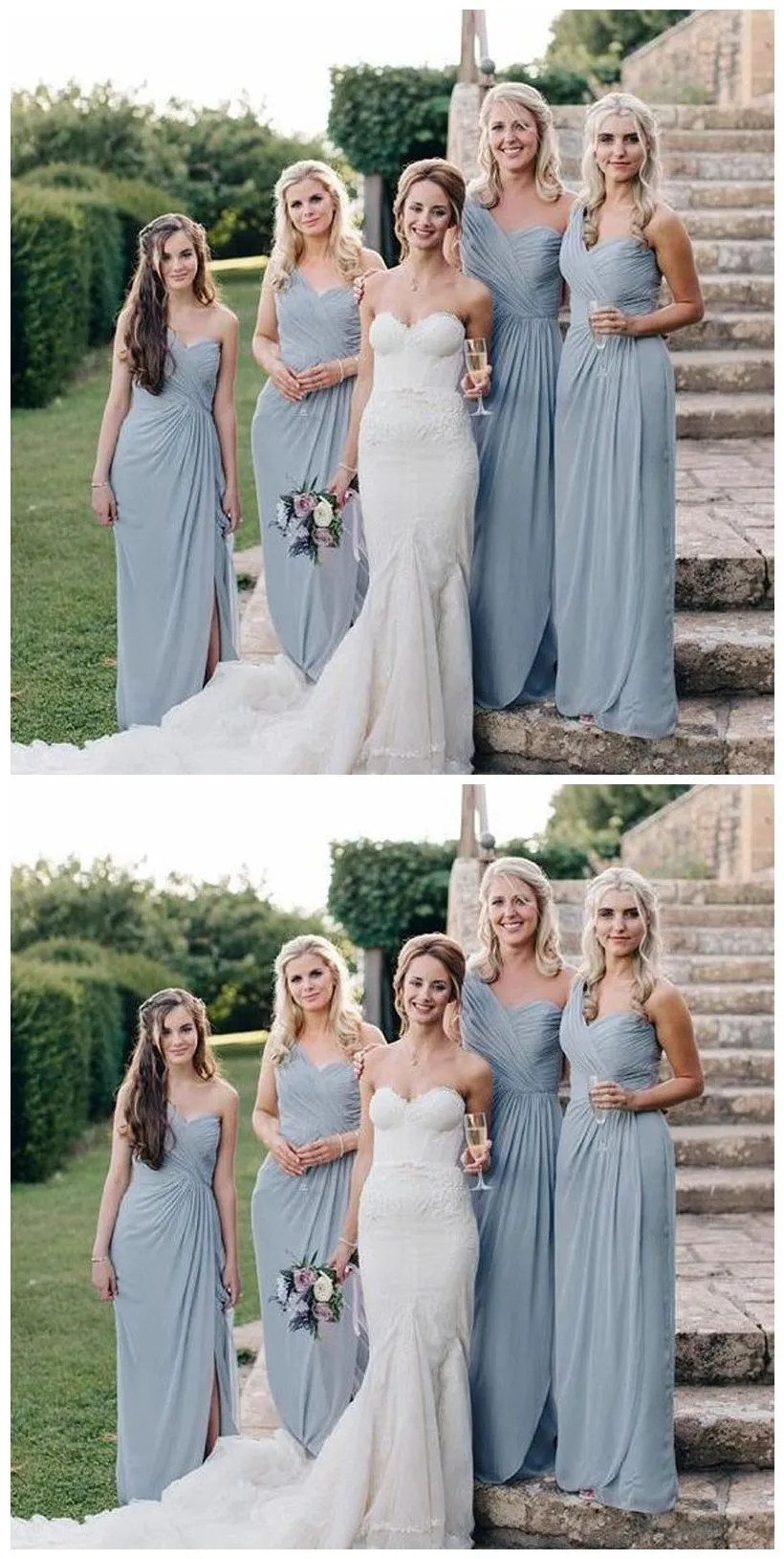 Chiffon One Shoulder Side Slit Long Cheap Bridesmaid Dresses Online, WG247