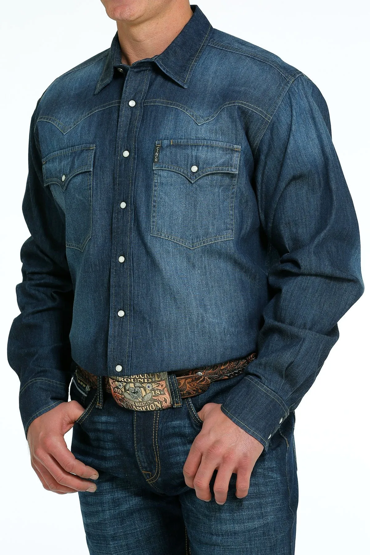 CINCH MEN'S DENIM WESTERN SNAP SHIRT INDIGO STYLE MTW1681001