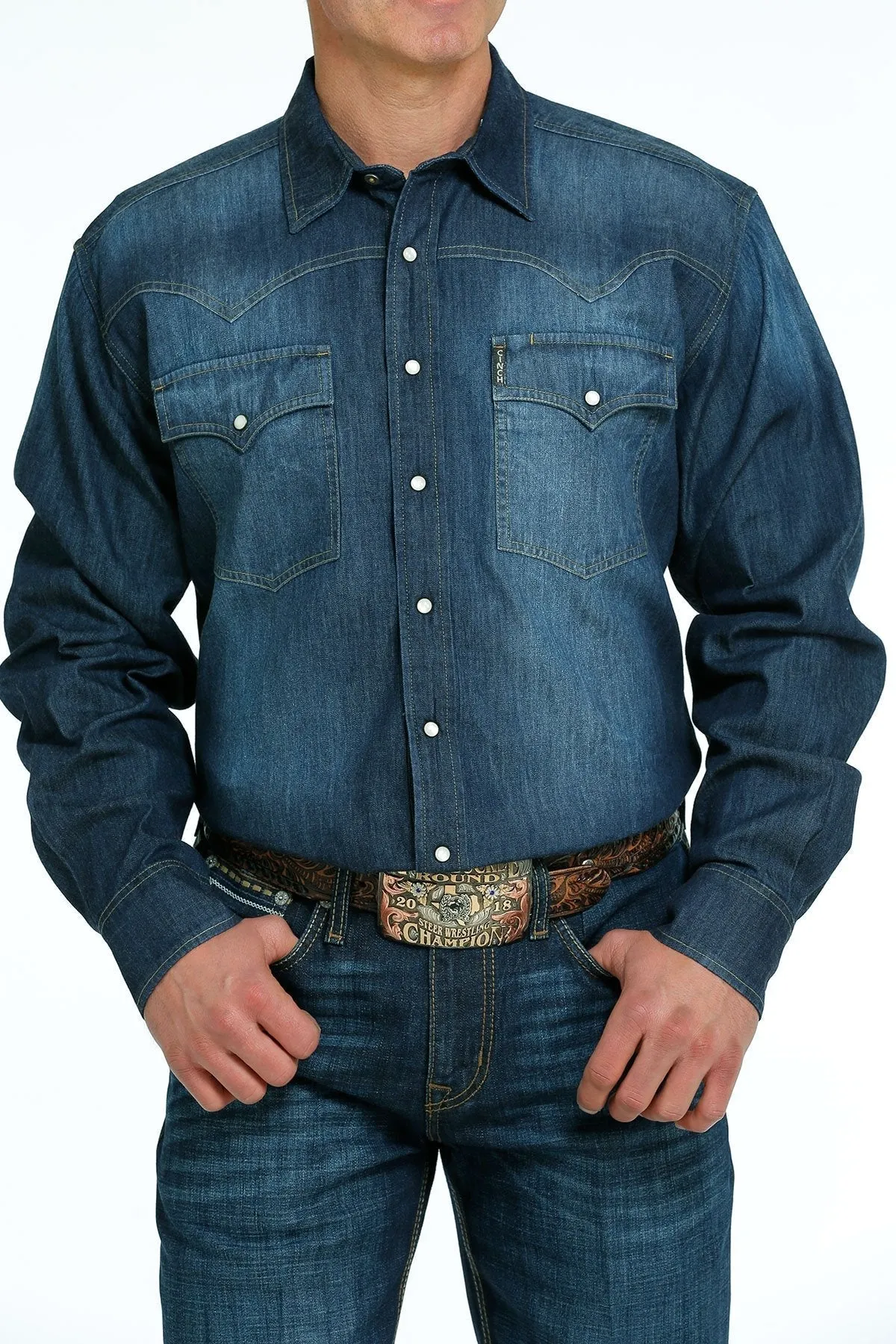 CINCH MEN'S DENIM WESTERN SNAP SHIRT INDIGO STYLE MTW1681001