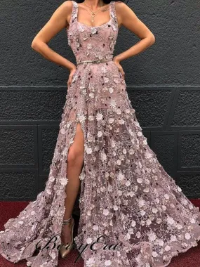 Custom Design Slit Party Prom Dresses, Long Prom Dresses, Prom Dresses 2019