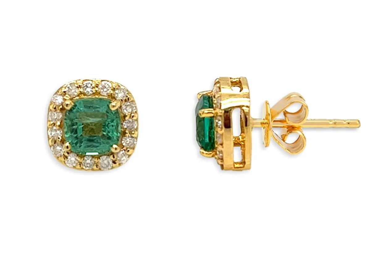 Earrings 14kt Gold Emeralds & Diamonds Studs