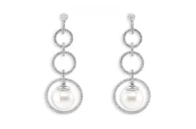 Earrings 18kt Gold Circle Drop with Pearls & Diamonds