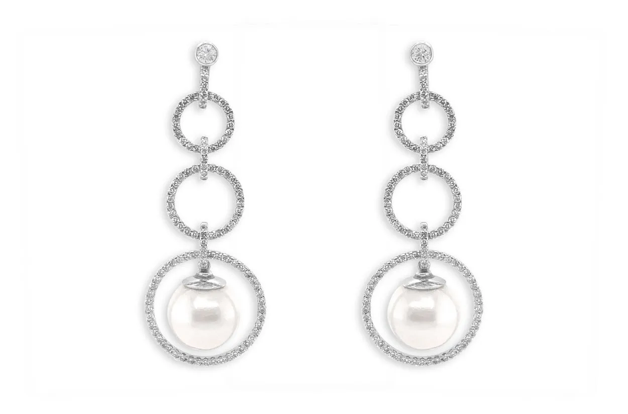 Earrings 18kt Gold Circle Drop with Pearls & Diamonds