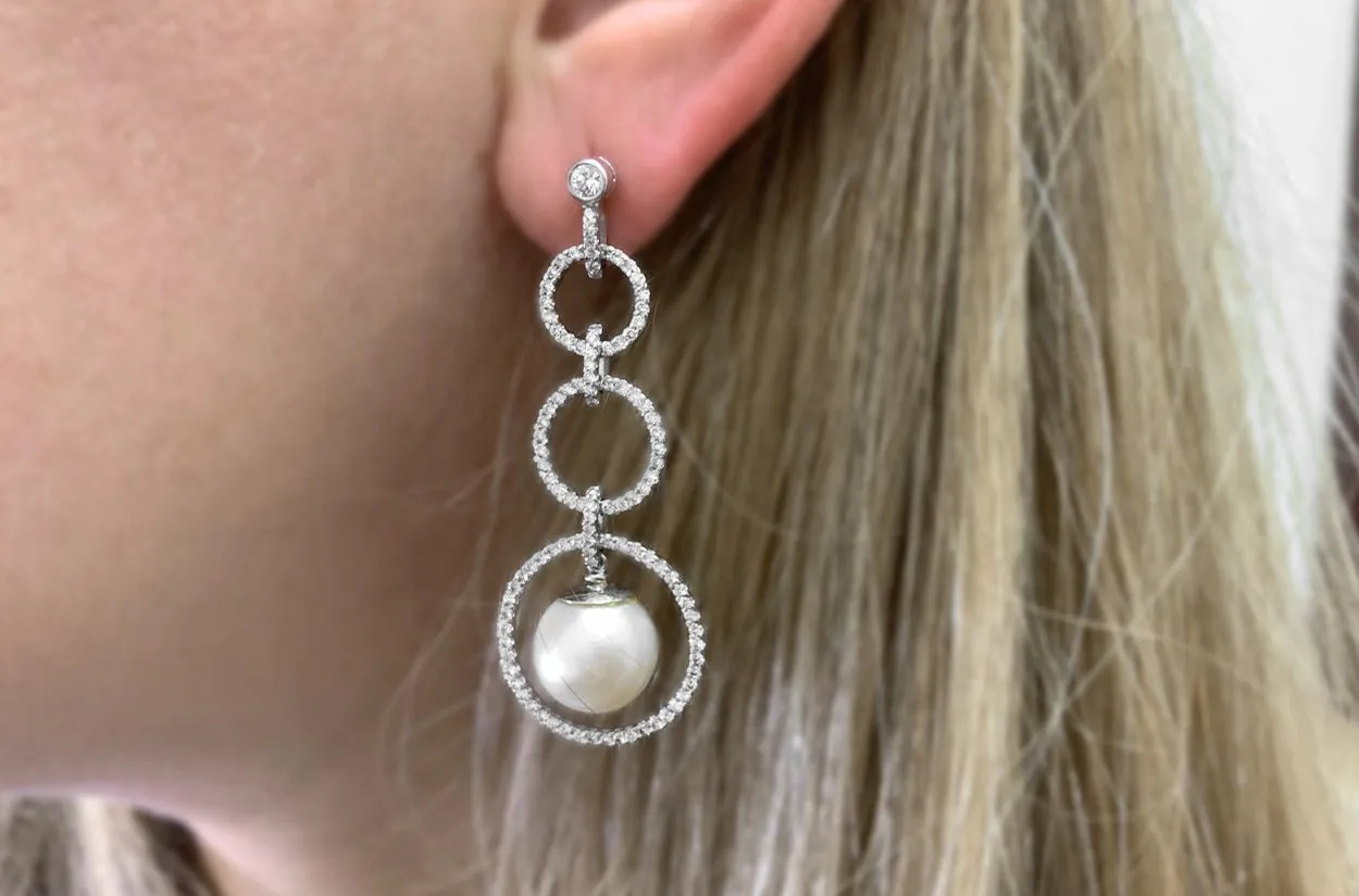 Earrings 18kt Gold Circle Drop with Pearls & Diamonds