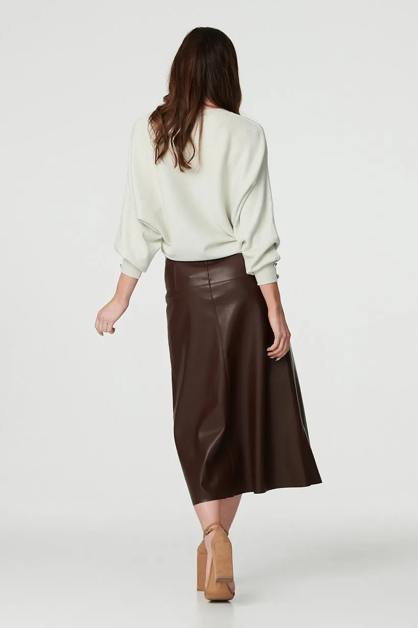 Faux Leather High Waist Midi Skirt