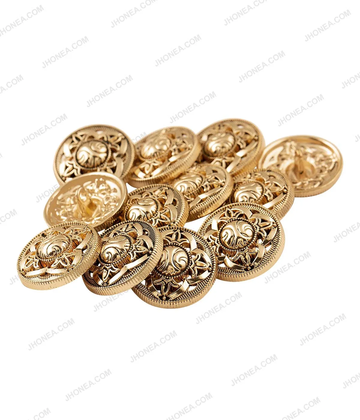 Filigree Design Shiny Light Gold Shank Metal Buttons