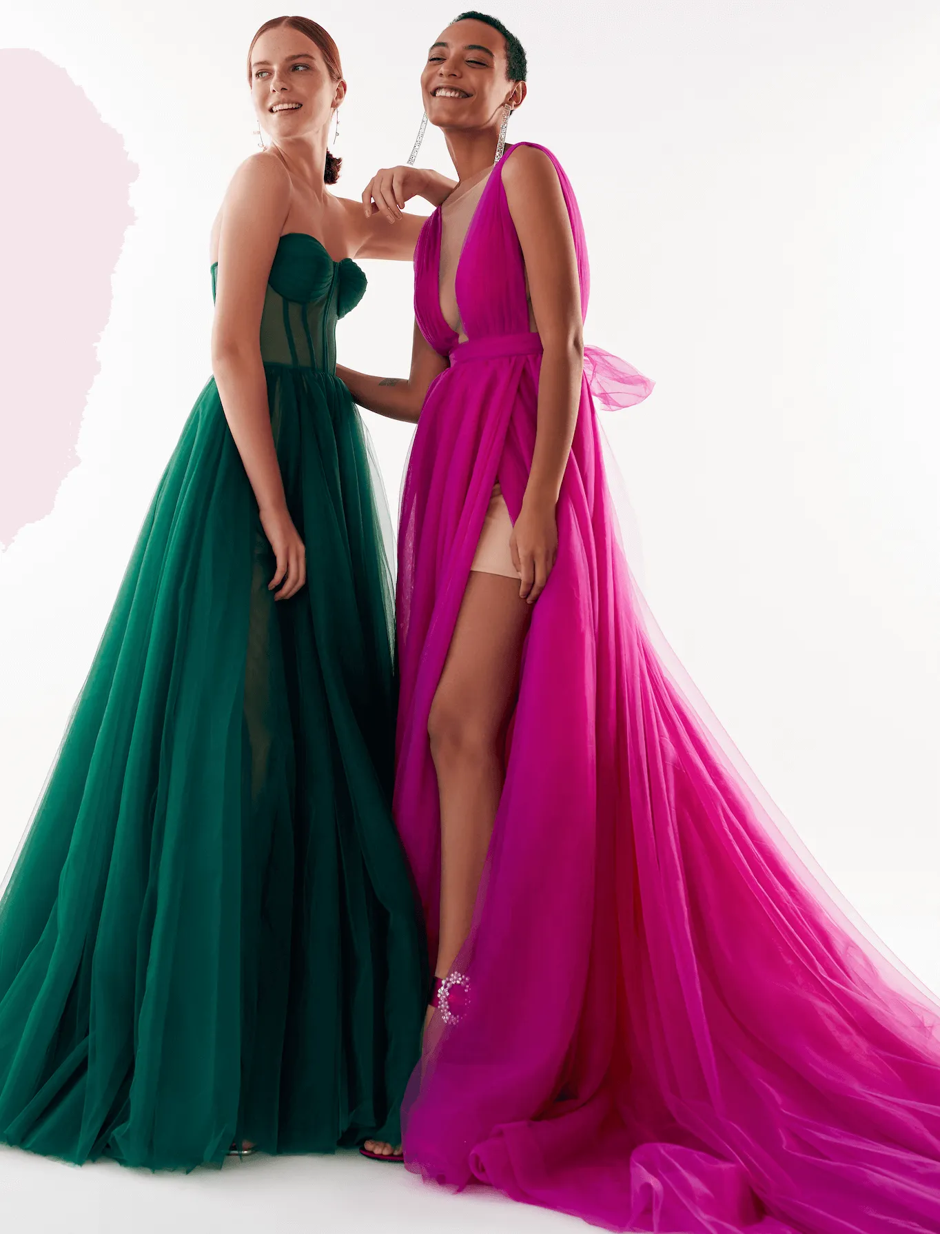 Fuchsia Bow-Back Maxi Evening Tulle Dress